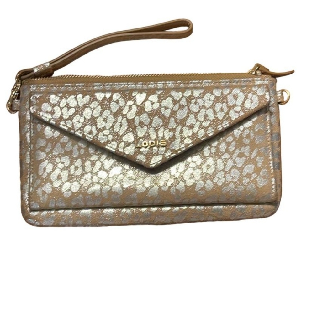 Gold cheetah lodis clutch